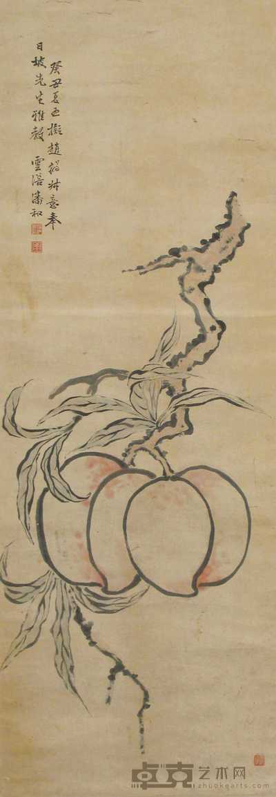 潘和 寿桃 立轴 120×42cm